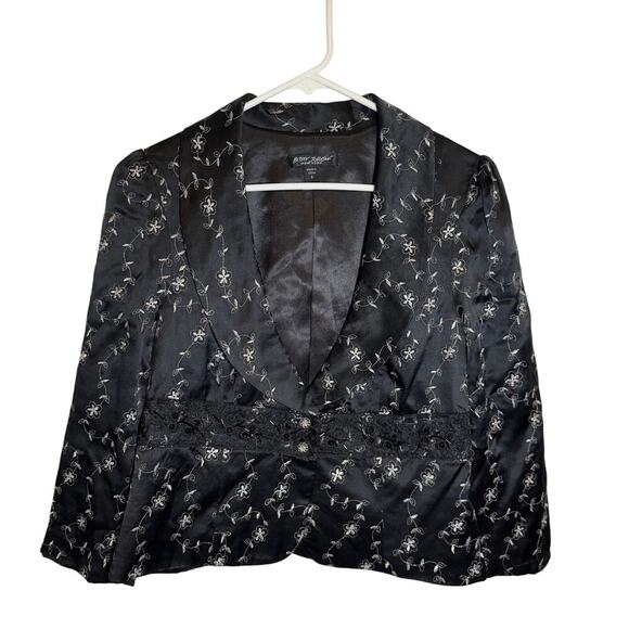Vintage Betsey Johnson Y2K 100% Silk Shell Embroidered Beaded Crop Blazer Sz‎ 8 - Picture 1 of 5